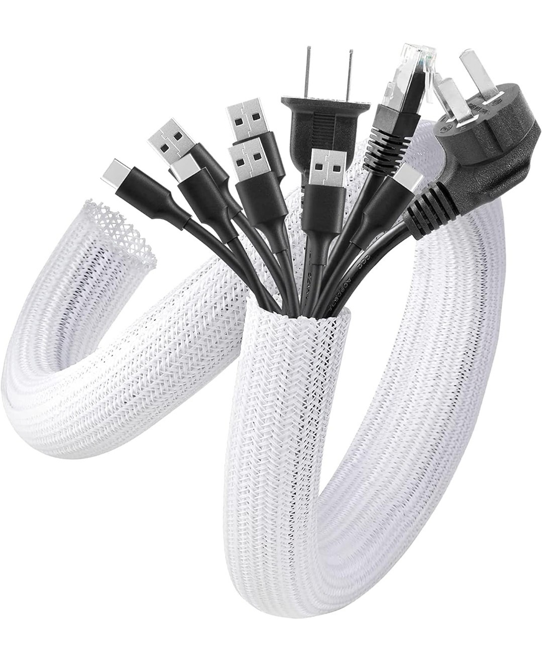 10ft Cord Tidy & Protector Wire Sleeve Cord Loom for Cables White Pet Friendly