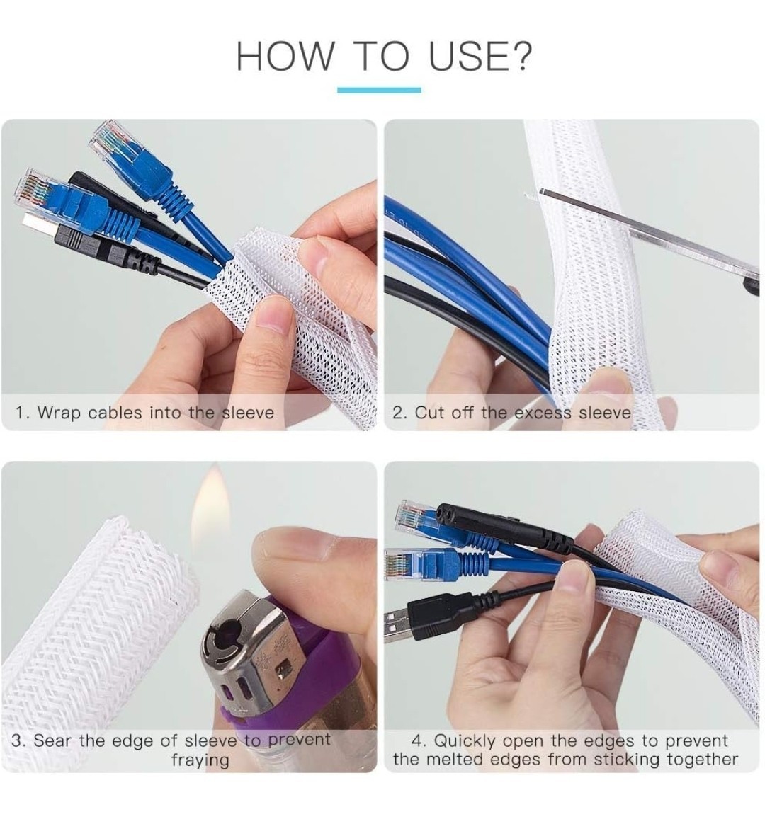 10ft Cord Tidy & Protector Wire Sleeve Cord Loom for Cables White Pet Friendly - Image 2