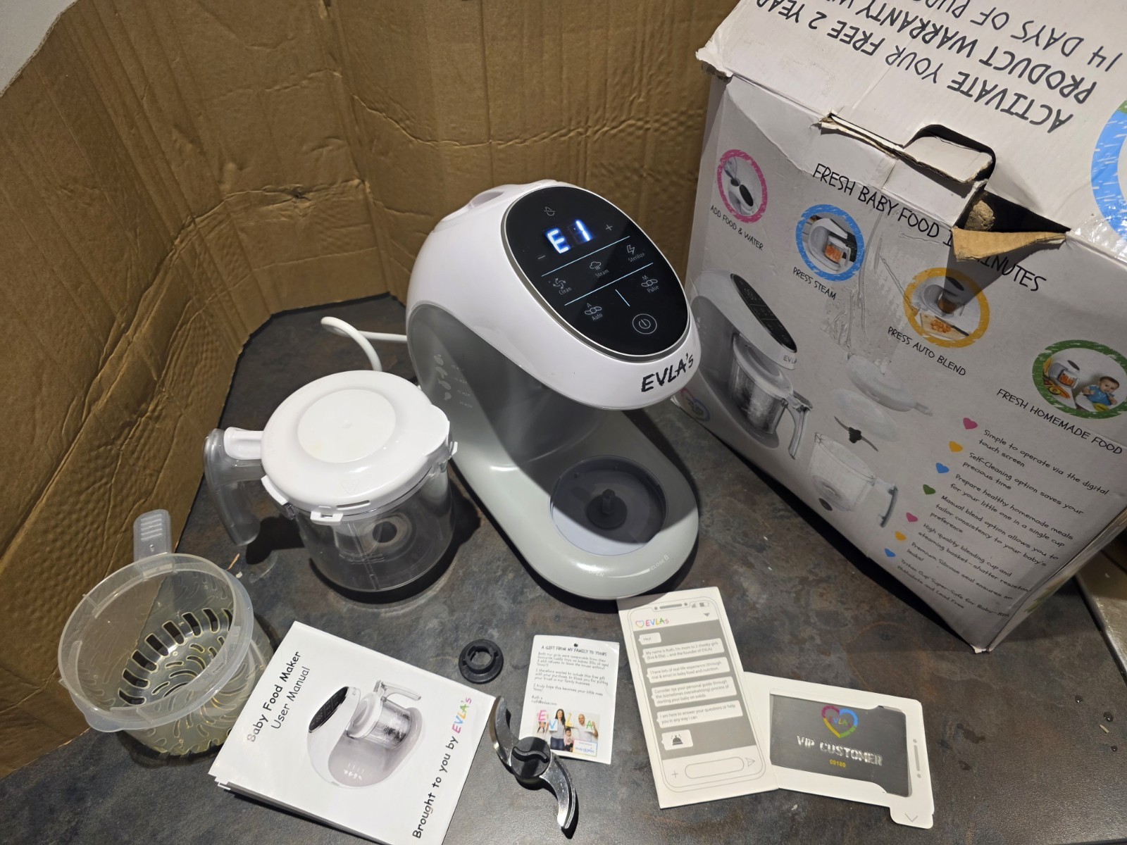 Evla Baby Food Maker Processor Steam & Blend Touch Screen + Accessories White