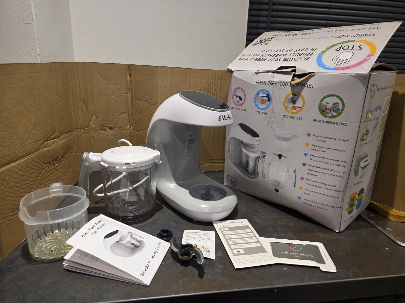 Evla Baby Food Maker Processor Steam & Blend Touch Screen + Accessories White - Image 2