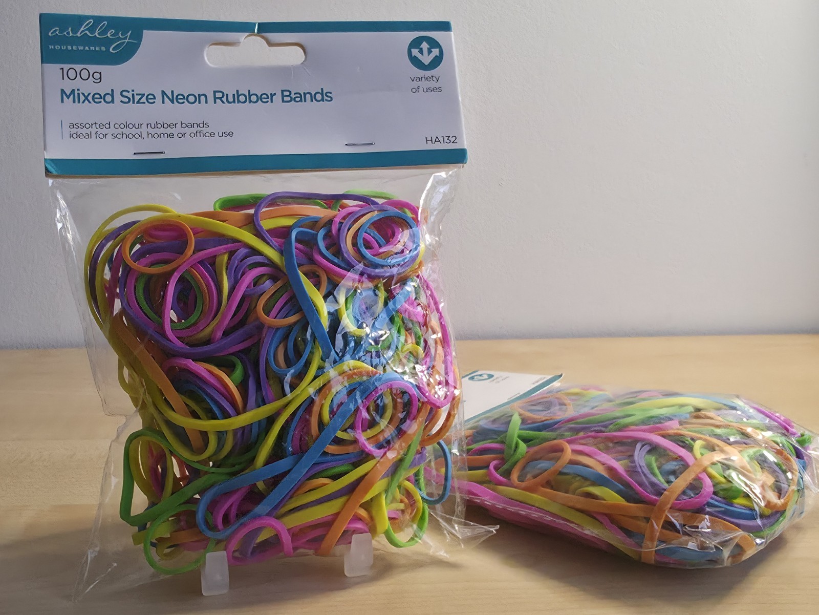 100g Mix Size Neon Elastic Rubber Bands Assorted & Size Home Office School Use