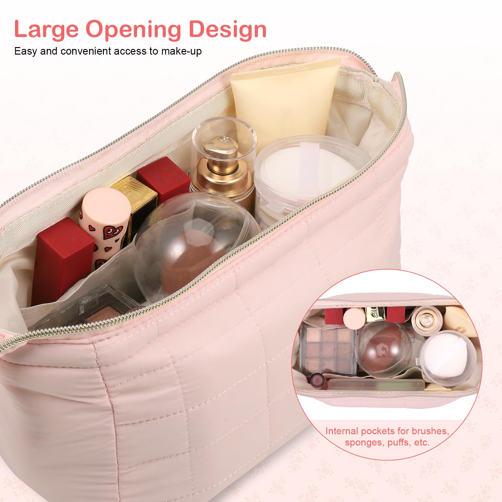 Small Pink Travel Toiletry Bag Makeup Cosmetic Organiser Pouch Lightweight - Image 4
