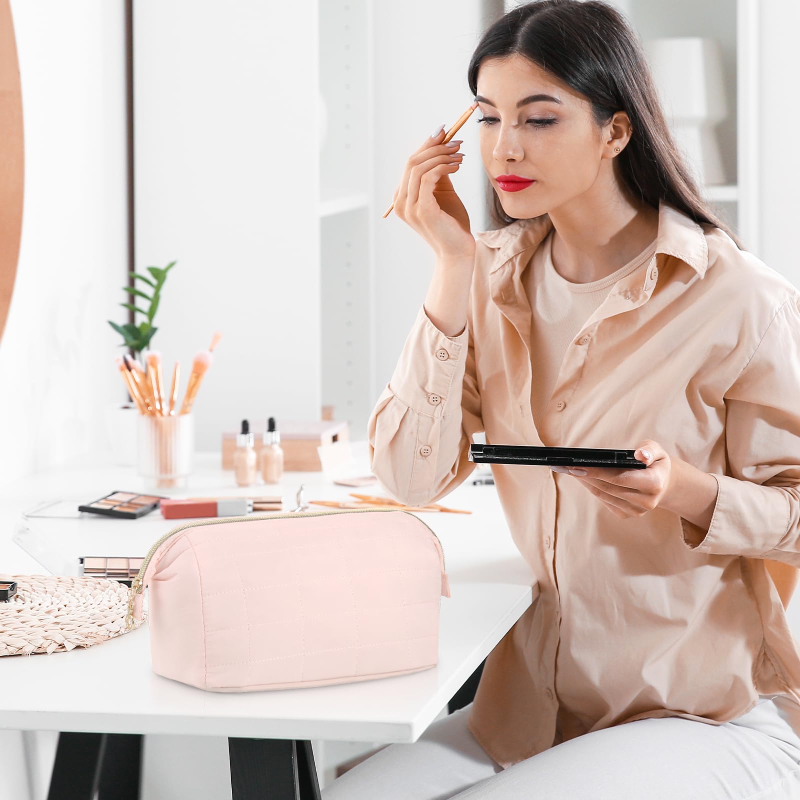 Small Pink Travel Toiletry Bag Makeup Cosmetic Organiser Pouch Lightweight - Image 5