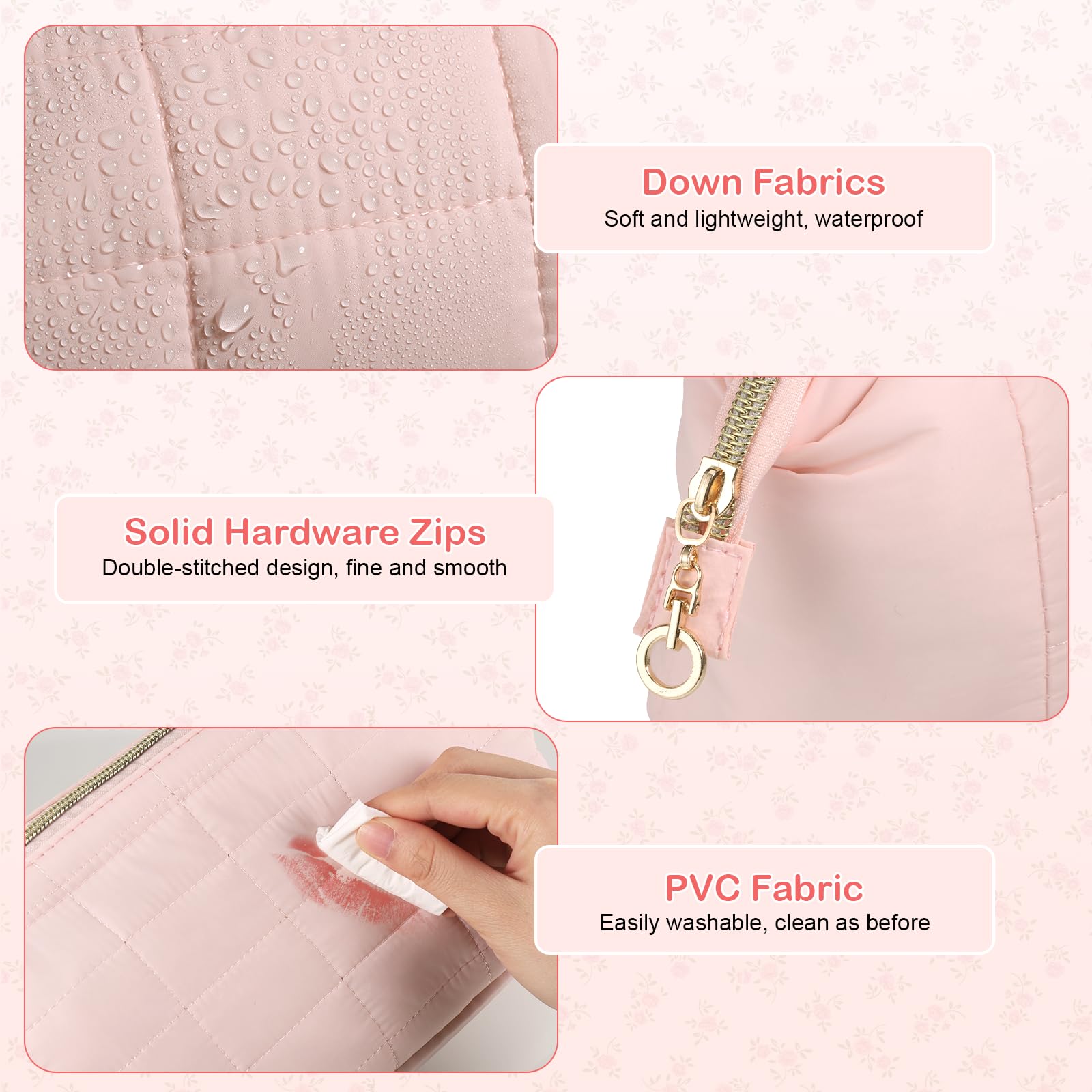 Small Pink Travel Toiletry Bag Makeup Cosmetic Organiser Pouch Lightweight - Image 3